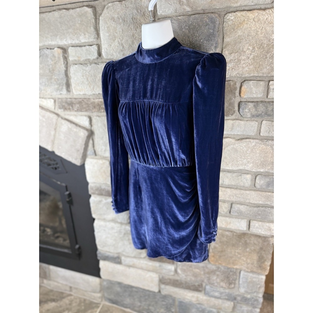 Reformation Evora Velvet Mini Sapphire Danube Silk Blend Faux Wrap Dress Size 0
